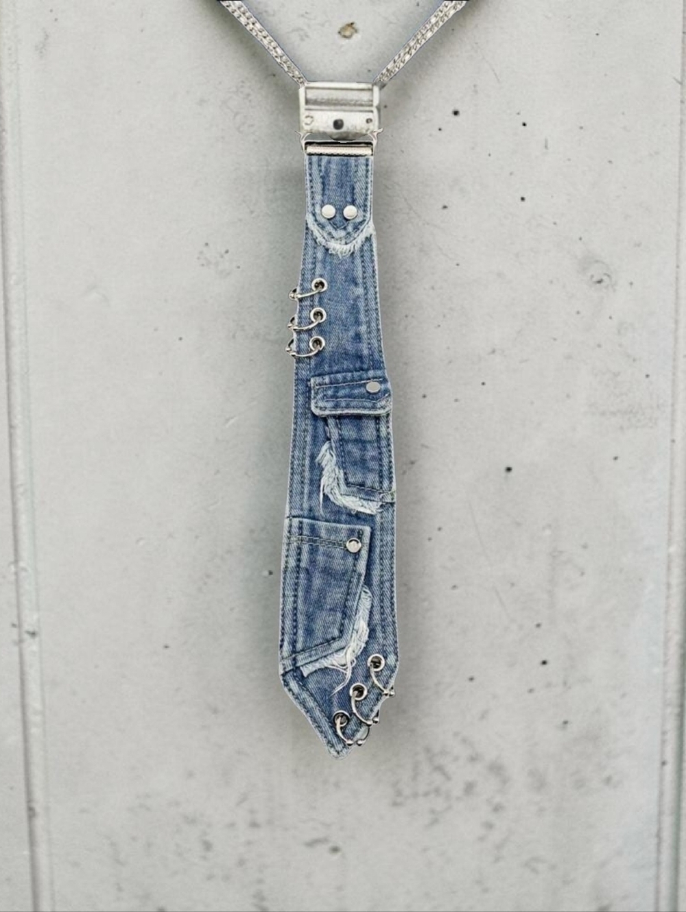 Denim Distressed Tie Necklace ▪︎ Lt Blue ▪︎ Her Tie ▪︎ OSFA - Picture 8 of 10